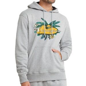 Champion Men's Palm Graphic Powerblend Hoodie, Heather Gray, Size XL